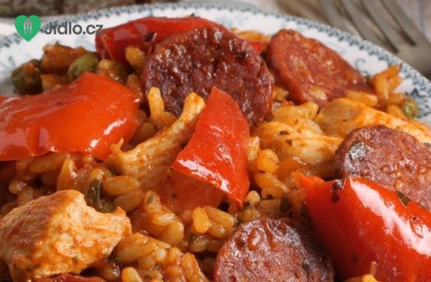 Španělské kuře s chorizem nebo klobásou a rýží recept